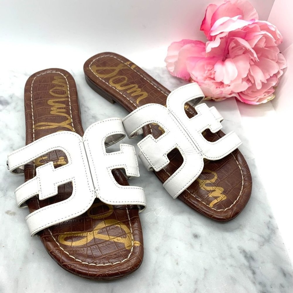 Sam Edelman Women's Bright White Leather Bay Slide Flats Sandals Size 8